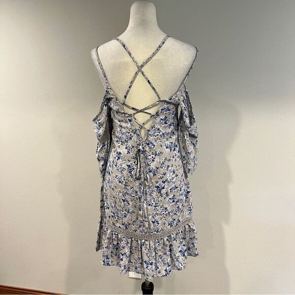Apricot Lane floral cold shoulder mini Dress with laced up back size small new - Picture 8 of 15